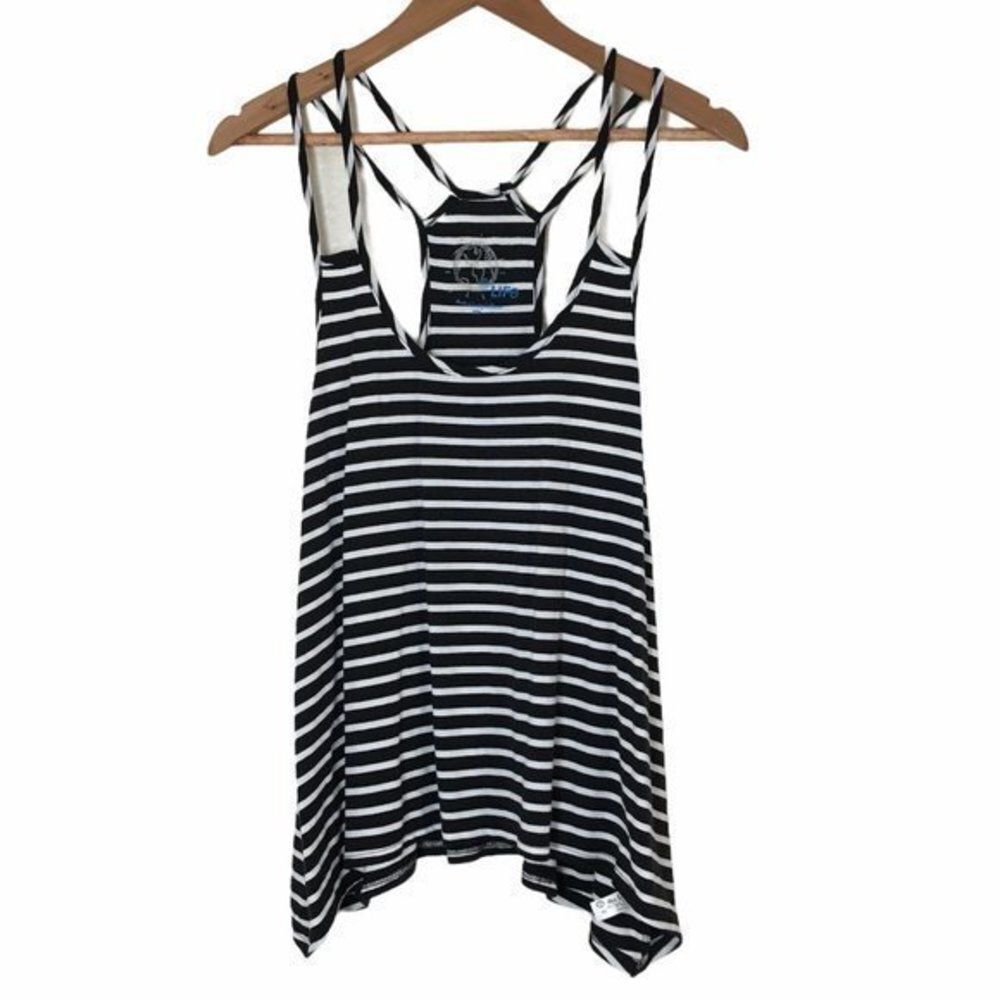 Planet Blue Strappy Tank Top Womens Size XS Black White Striped Racerback